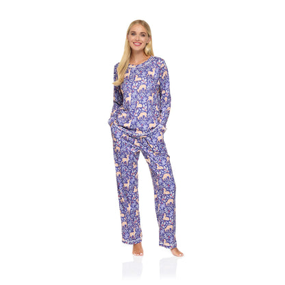 La Marquise Womens Jersey Knit Winter Fawn Pyjamas - Blue