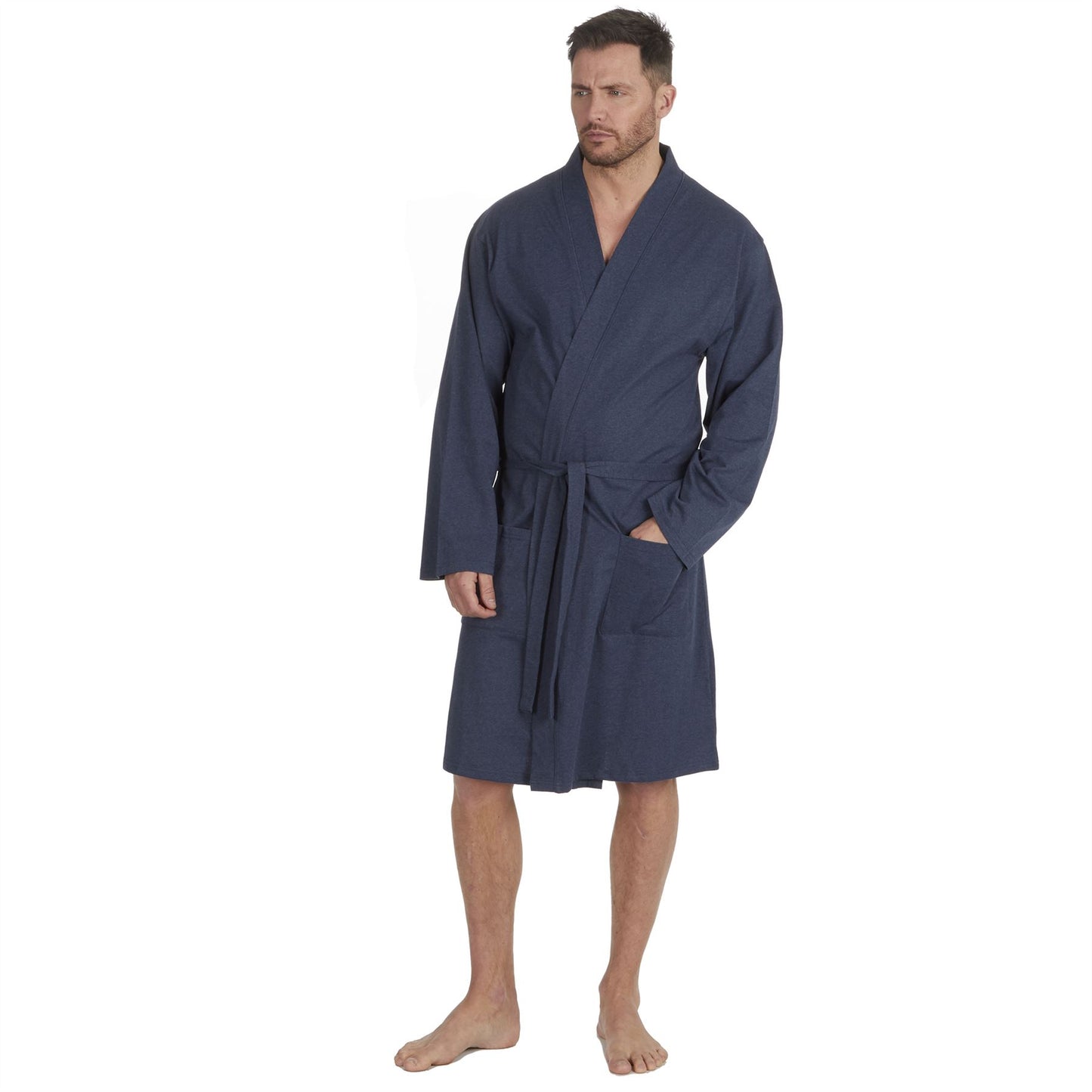 Momentii Mens Jersey Kimono Robe - Denim Marl