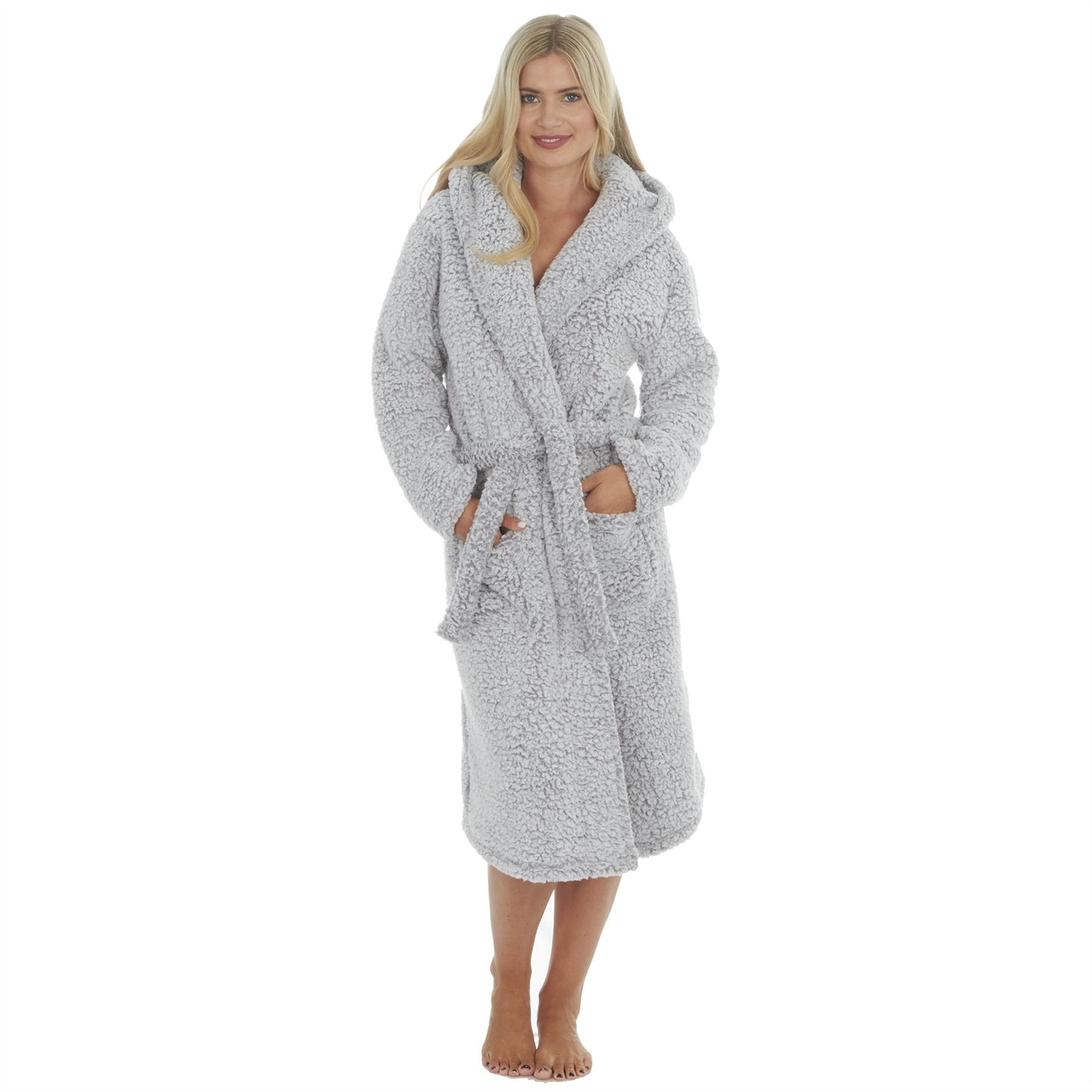 Forever Dreaming Womens Borg Fleece Robe - Grey