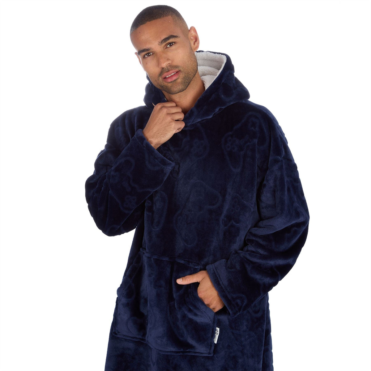 Huggable Hoodie Mens Embossed Gamer Fleece Oversized Hoodie - Navy Huggable Hoodie