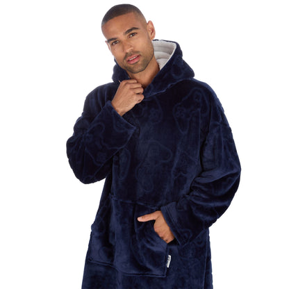 Huggable Hoodie Mens Embossed Gamer Fleece Oversized Hoodie - Navy Huggable Hoodie