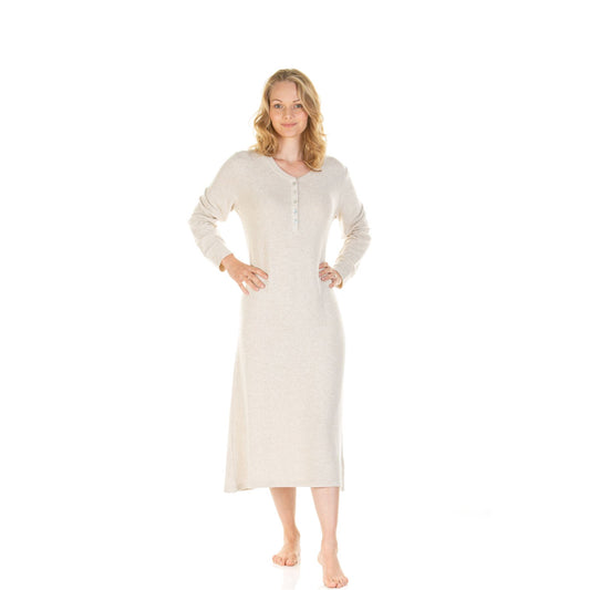 La Marquise Womens Lush Lounge Long Sleeve Nightdress - Beige
