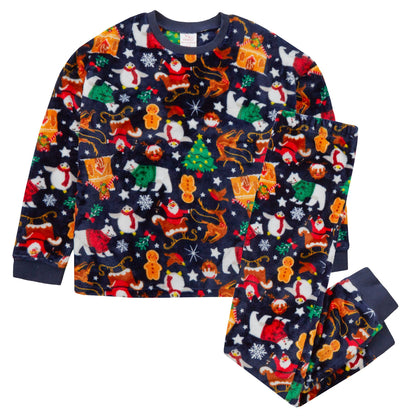 Kids All Over Print Fleece Christmas Pyjamas - Navy (7-13 Years)