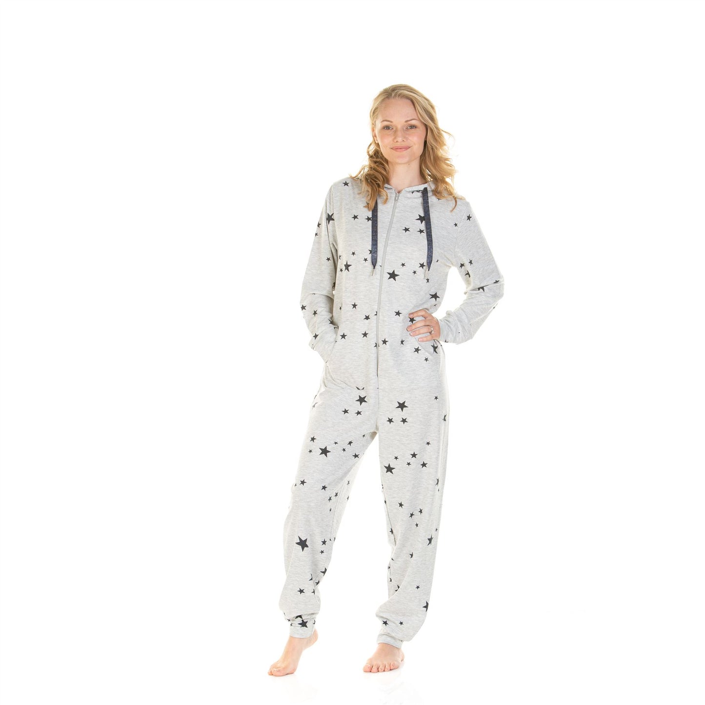 La Marquise Womens Starry Days Jogger Style Onesie - Grey