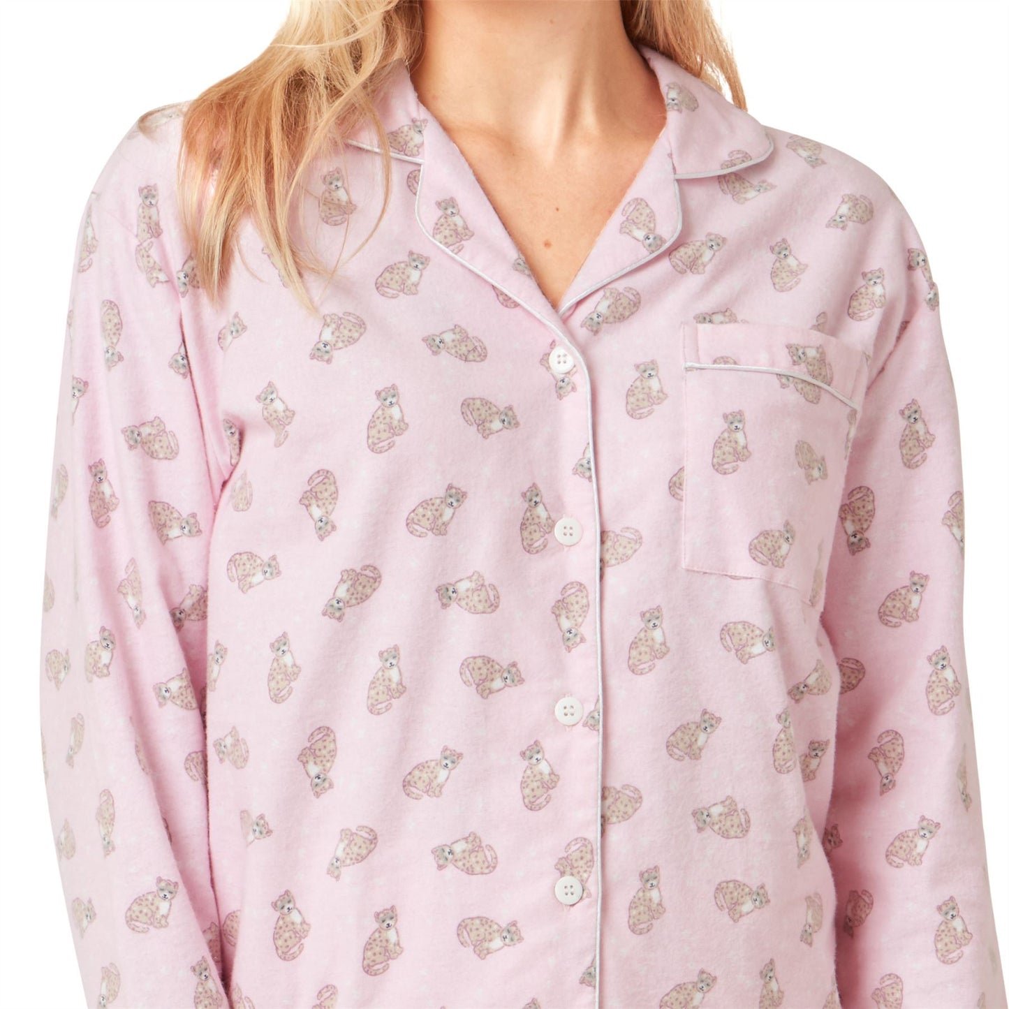 Indigo Sky Womens Cheetah Brushed Cotton Pyjama Set - Pink
