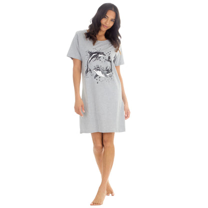 Forever Dreaming Dolphins 'As Free As The Ocean' Womens Nightdress - Grey