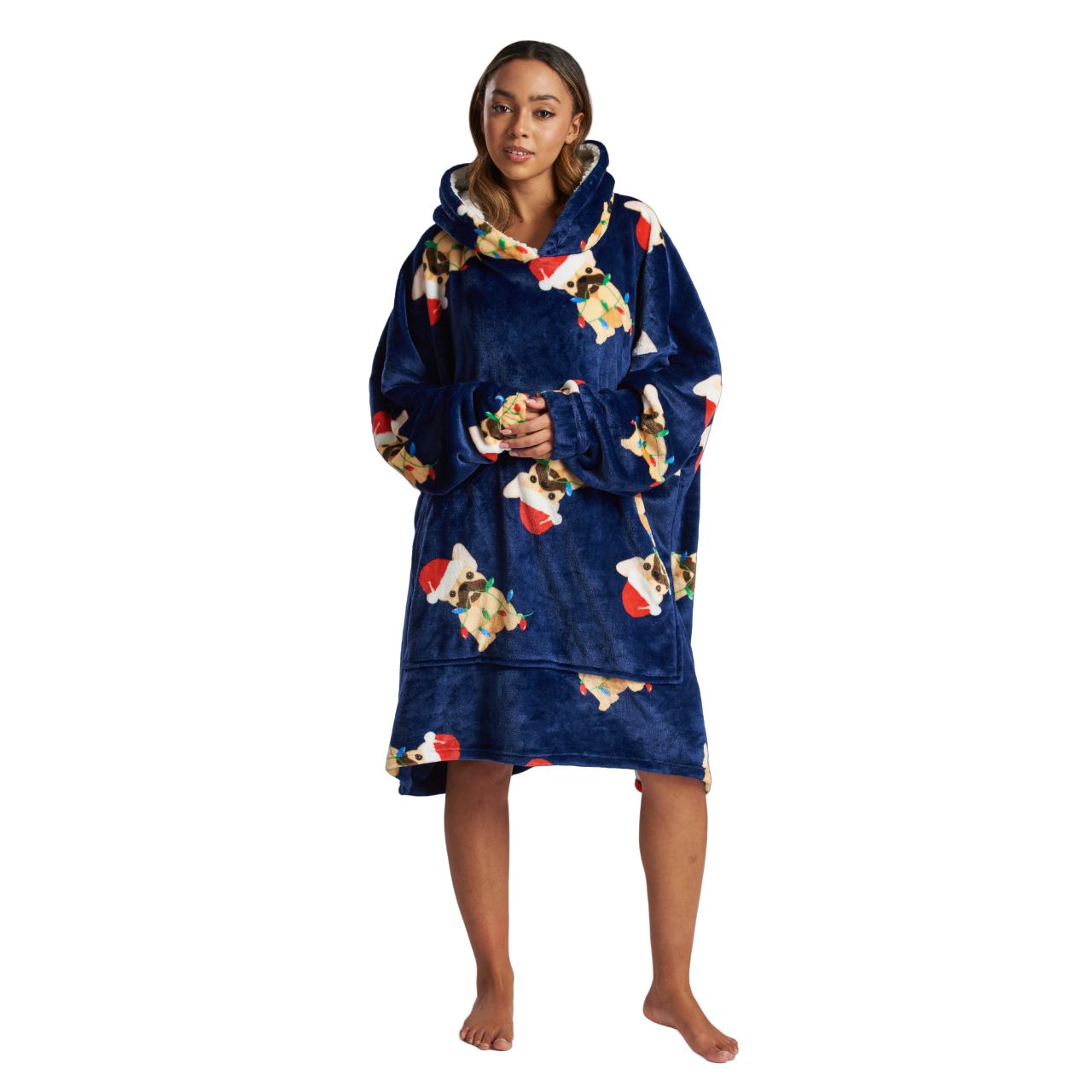 Loungeable Womens Christmas Frenchie Luxury Fleece Snuggle Hoodie