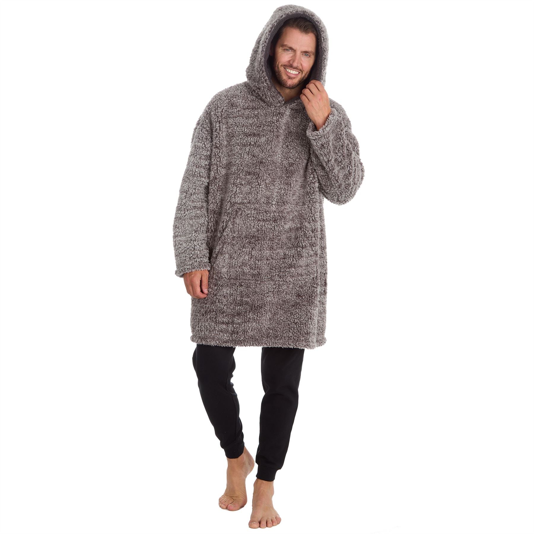 Huggable Hoodie Mens Frosted Sherpa Fleece Oversized Hoodie - Grey Huggable Hoodie
