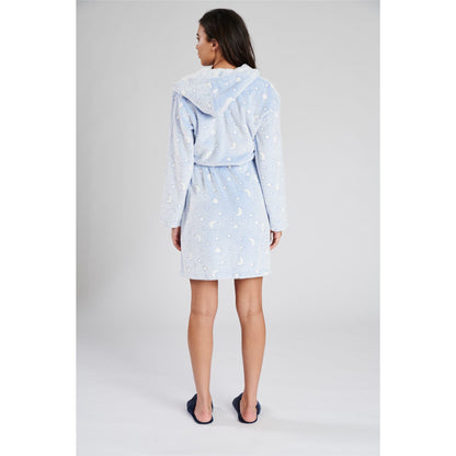 Loungeable Womens Moon/Stars Fleece Hooded Robe - Blue