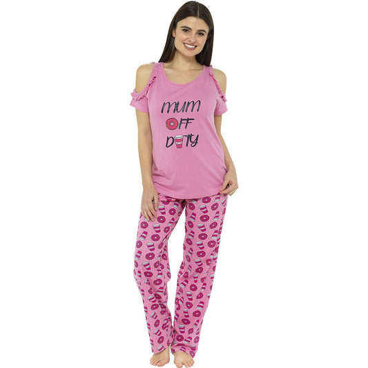 Foxbury Womens Mum Off Duty Ruffle Pyjama Set - Pink