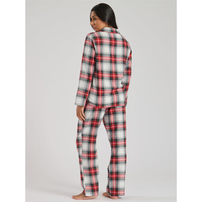 Loungeable Womens Check Brushed Cotton Flannel Pyjamas - Red
