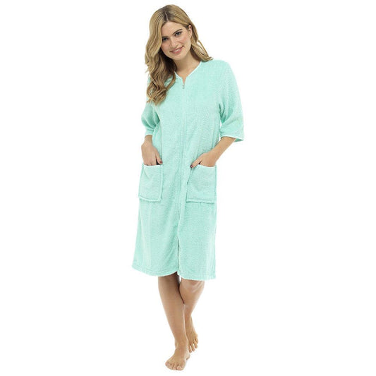 Tom Franks Womens Zip Through Towelling Robe - Mint