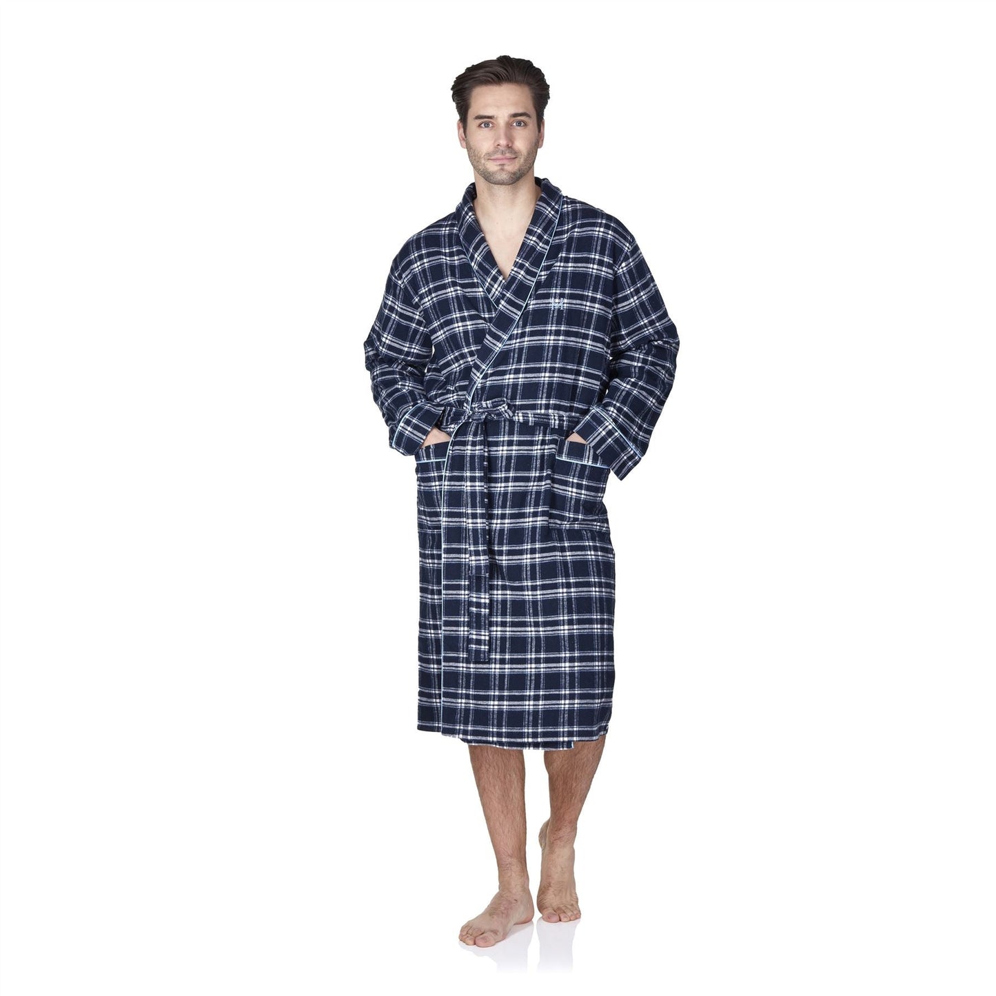 Haigman Mens Brushed Cotton Robe - Black/Blue Check Haigman
