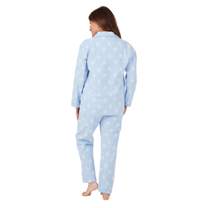 Marlon Womens Leaf Print Brushed Cotton Pyjamas - Blue