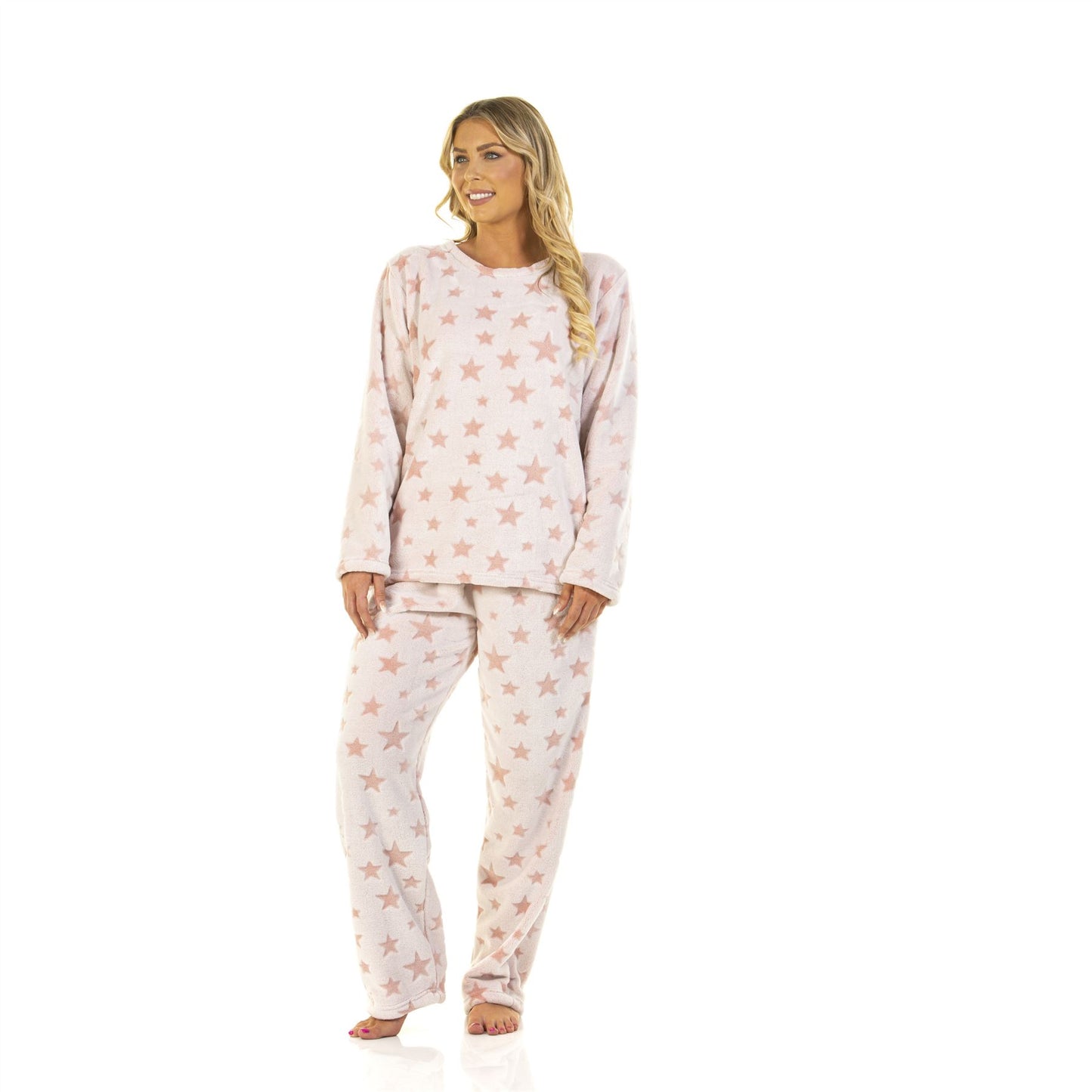 La Marquise Womens Fleece Cut Out Pyjamas - Pink Star