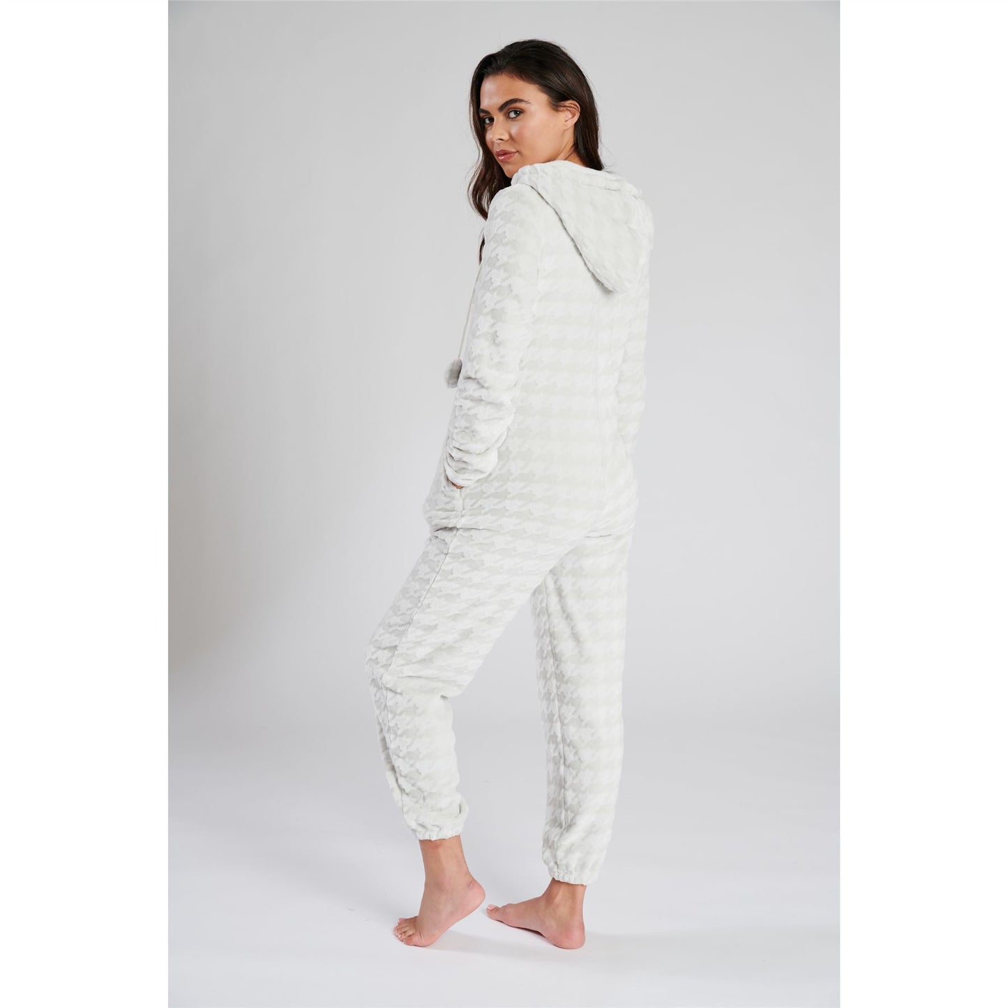 Loungeable Womens Houndstooth Fleece Onesie - Grey