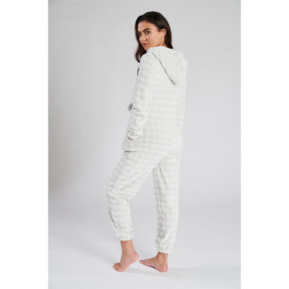Loungeable Womens Houndstooth Fleece Onesie - Grey