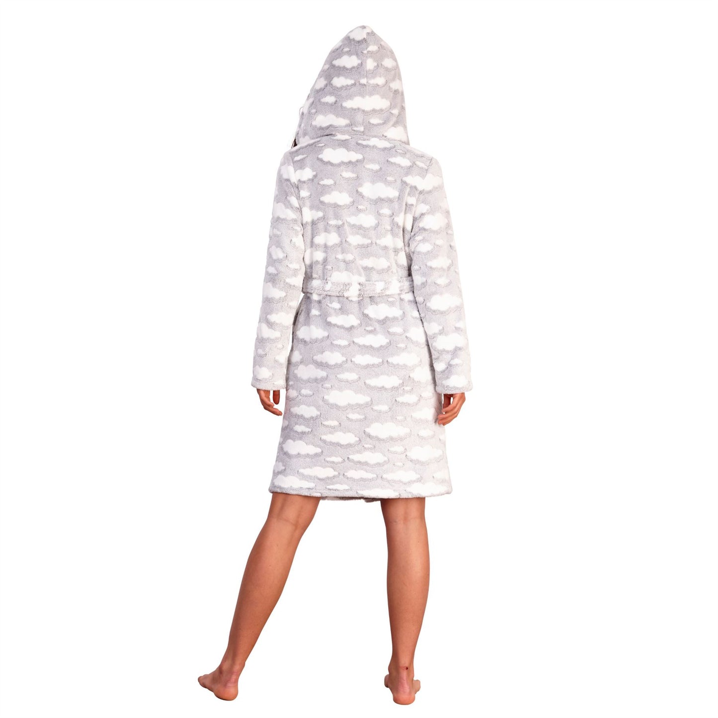 Loungeable Womens Luxury Cloud Print Flannel Fleece Robe