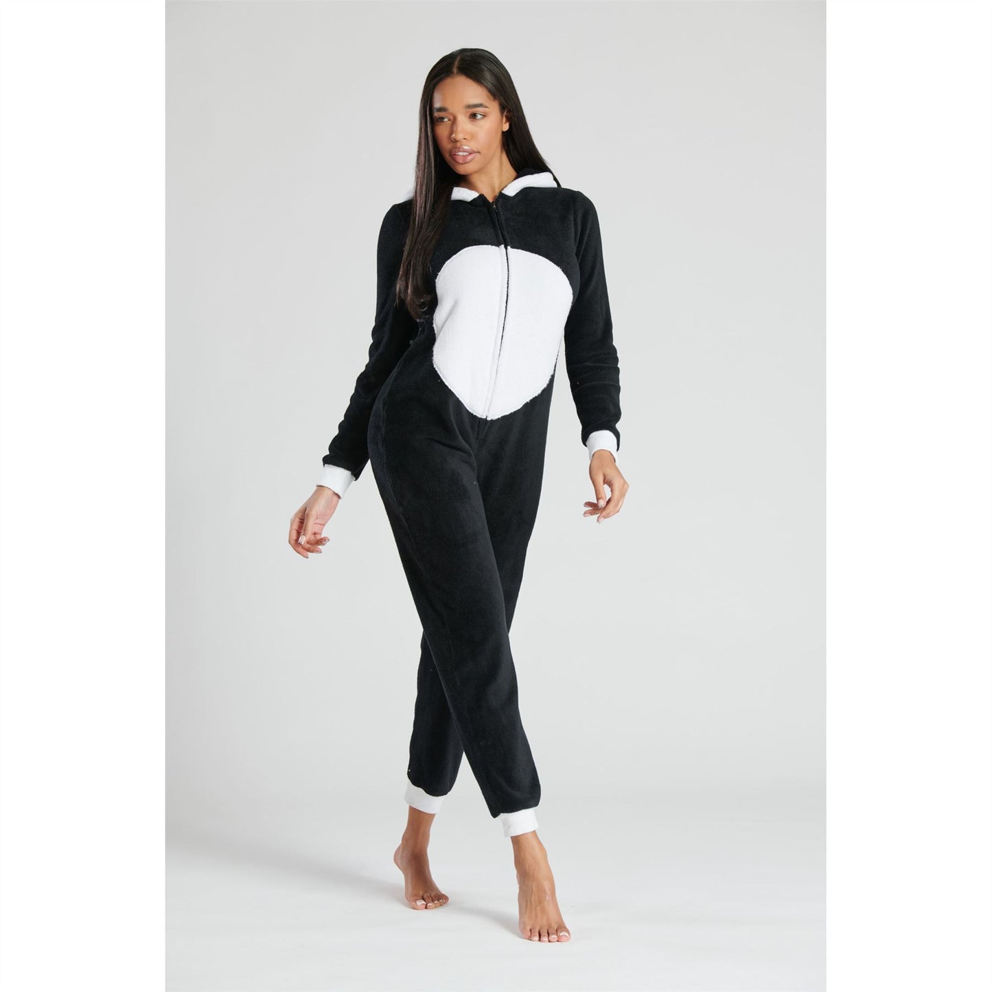 Loungeable Womens Panda Fleece Onesie - Black/White