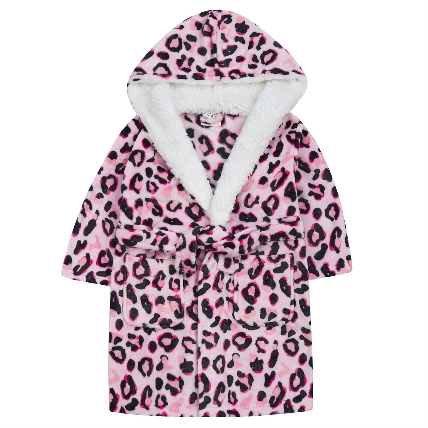 Minikidz Kids Leopard Print Hooded Fleece Robe - Pink