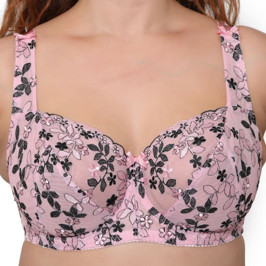 Gemm Full Cup Embroidered Bra - Pink