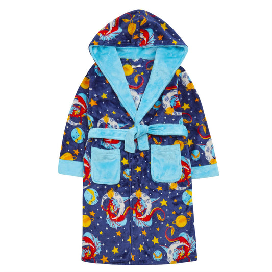 4Kidz Kids Dragon Adventure Hooded Fleece Robe - Blue