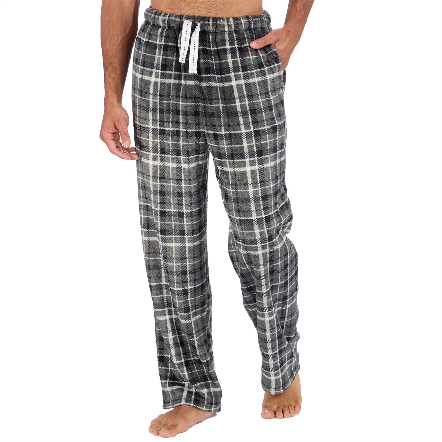 Cargo Bay Mens Fleece Lounge Pants - Grey Check