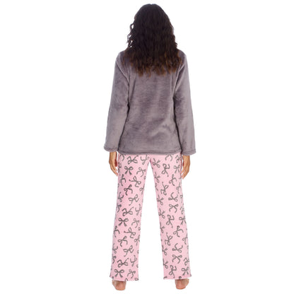 Forever Dreaming Womens Fleece Pyjamas - Pink/Silver Bows