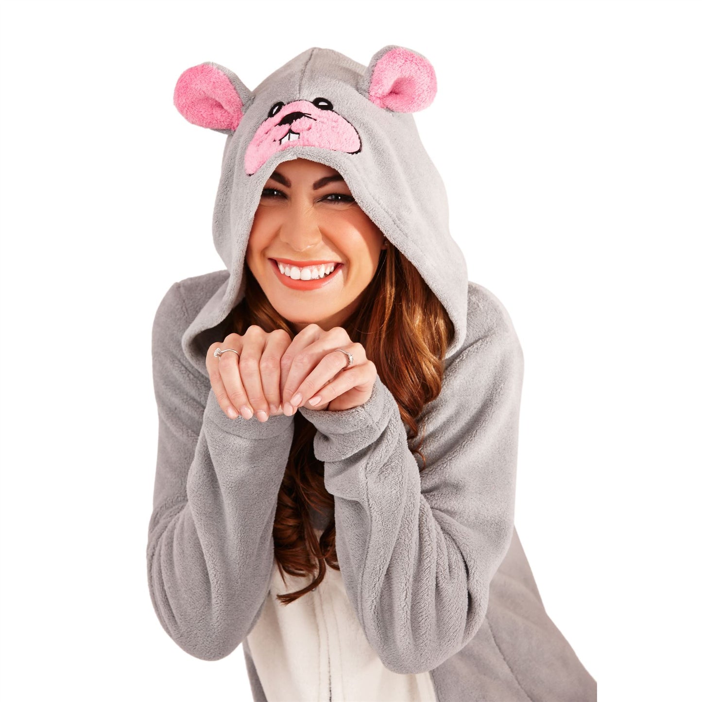 Loungeable Womens Mouse Fleece Onesie - Grey