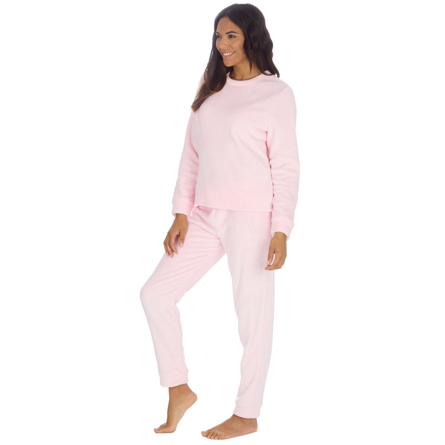 Forever Dreaming Womens Plush Fleece Pyjama Set - Baby Pink