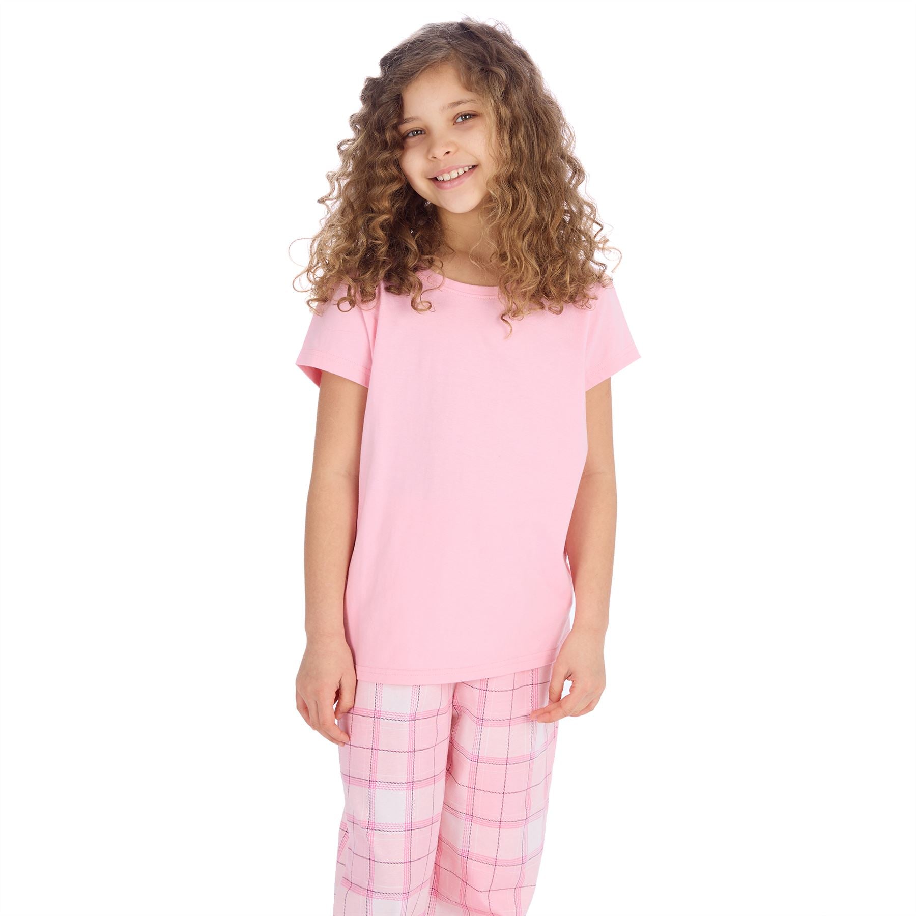 Forever Dreaming Girls T Shirt and Check Pants Pyjamas - Pink Forever Dreaming