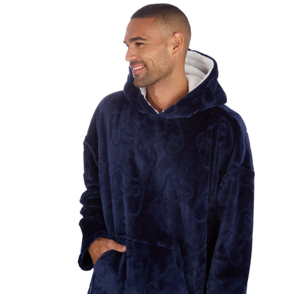 Huggable Hoodie Mens Embossed Gamer Fleece Oversized Hoodie - Navy Huggable Hoodie