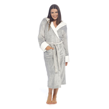 Wolf and Harte Womens Fleece Sherpa Trim Robe - Grey Wolf and Harte