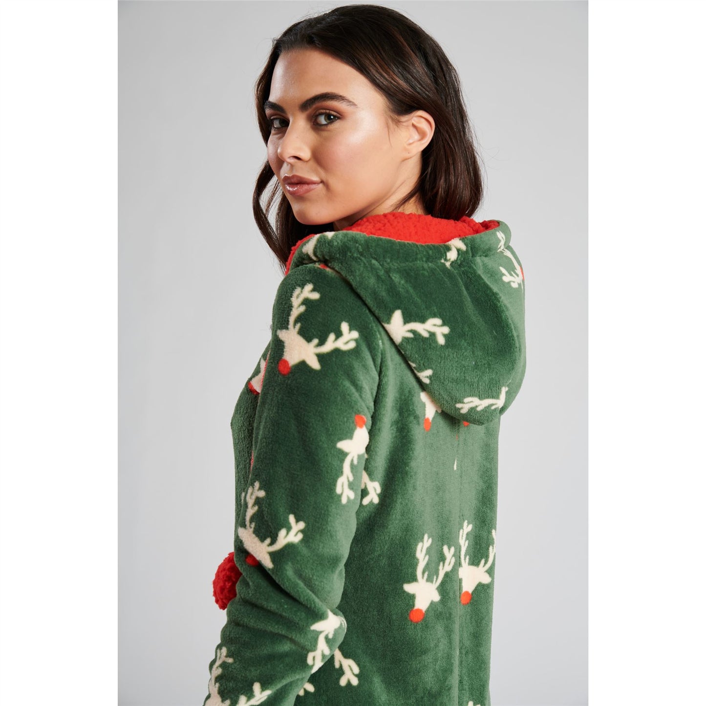 Loungeable Womens Reindeer Fleece Onesie - Green
