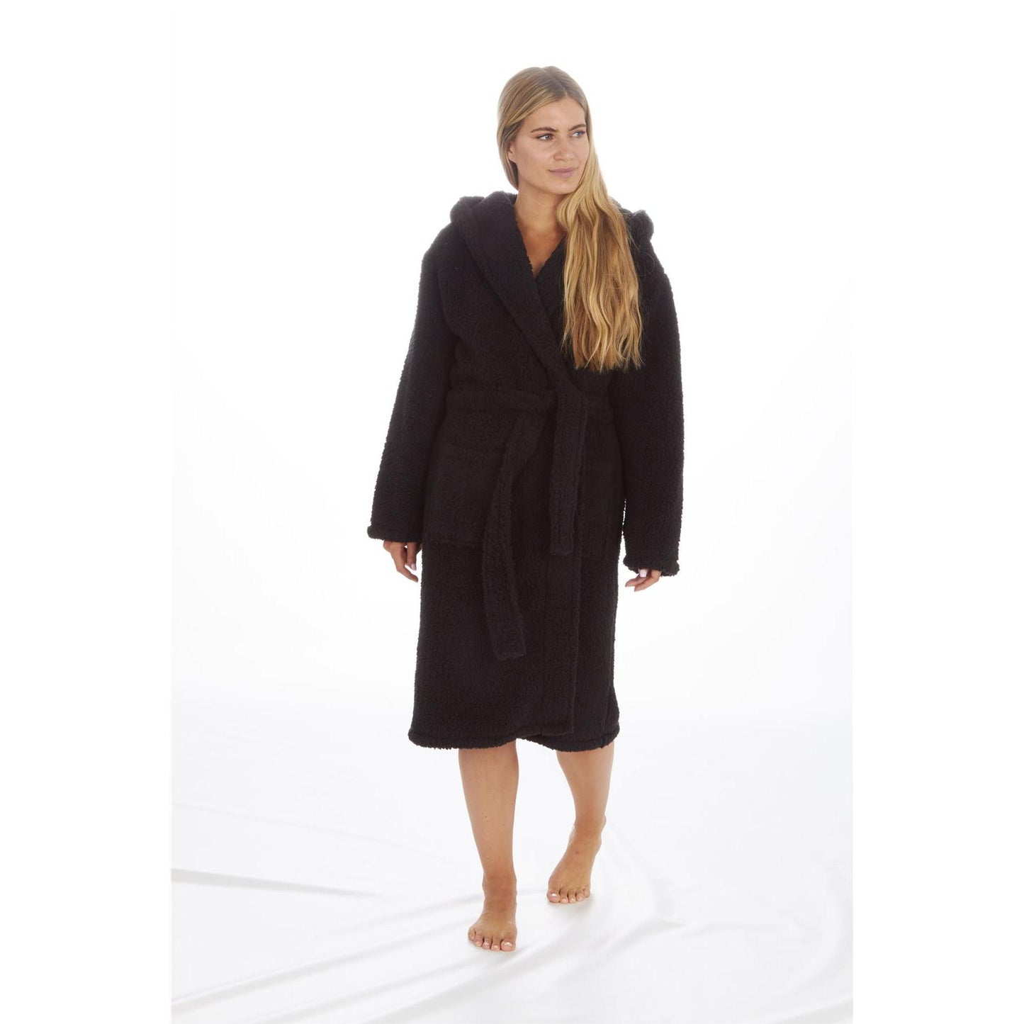 Forever Dreaming Womens Borg Fleece Robe - Black