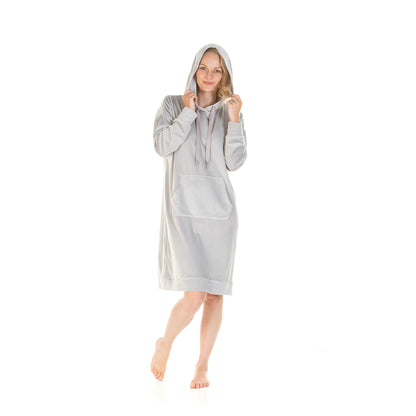 La Marquise Womens Velour Lounge Long Sleeve Hooded Nightdress - Grey
