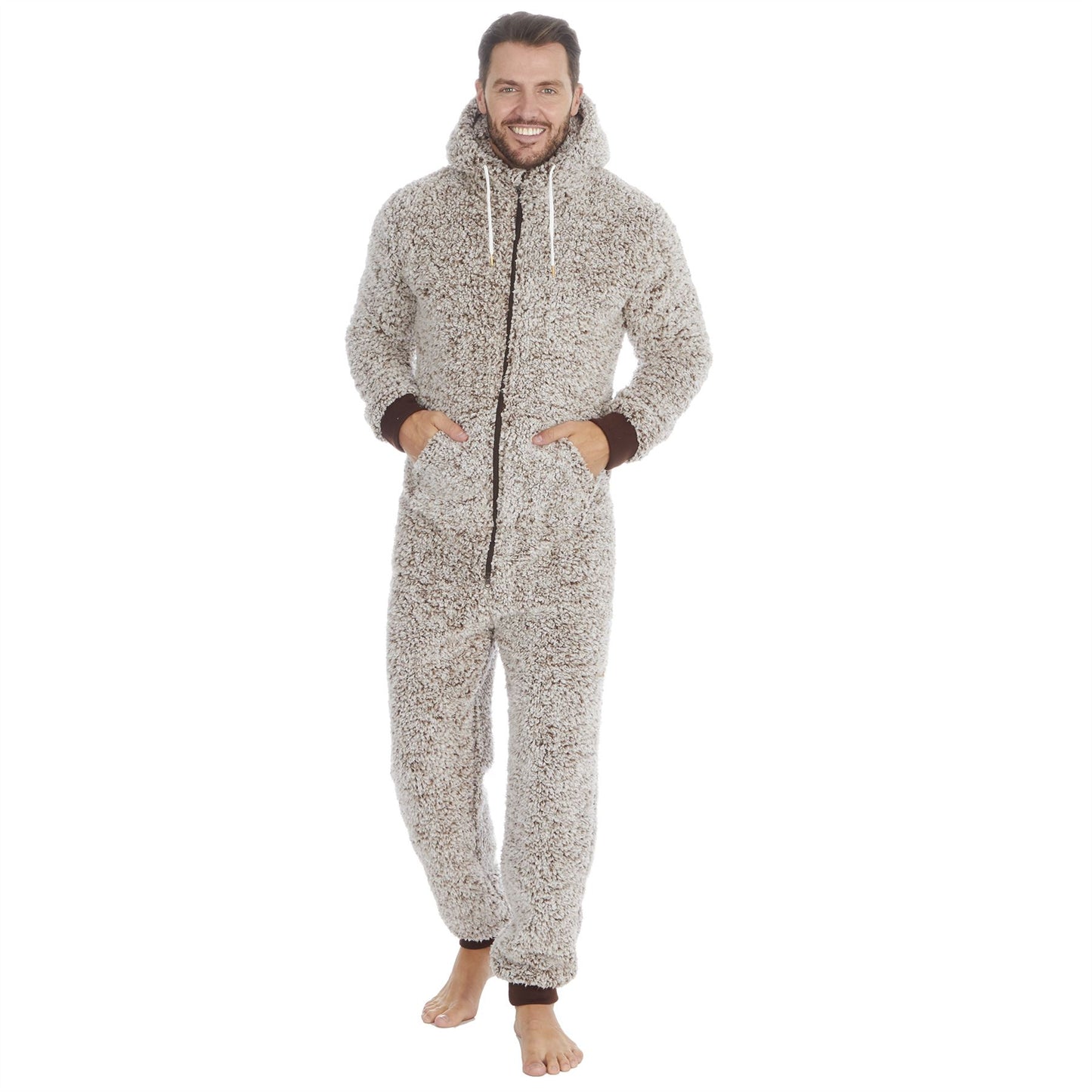 Cargo Bay Mens Frosted Sherpa Fleece Onesie - Camel