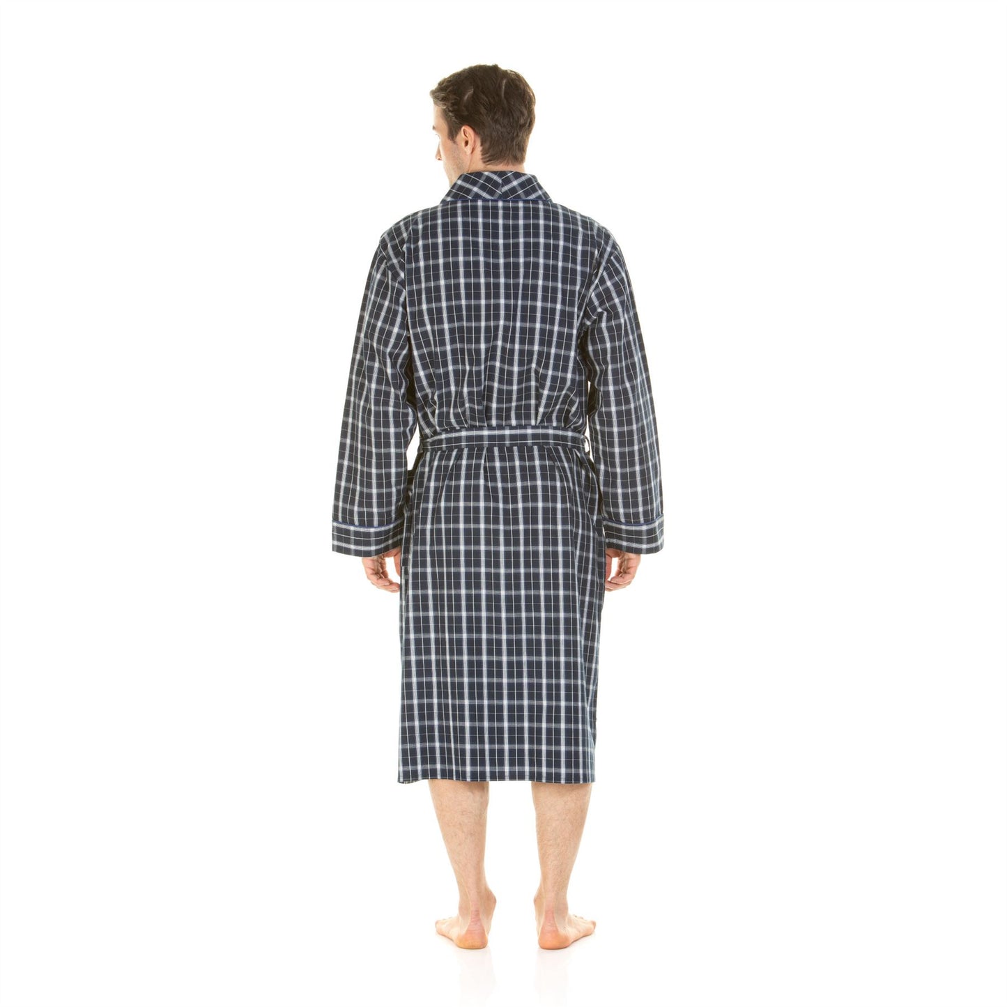 Haigman Mens Pure Cotton Robe - Navy Check
