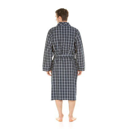 Haigman Mens Pure Cotton Robe - Navy Check