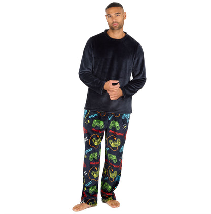Cargo Bay Mens Fleece Pyjamas - Navy/Gaming Print