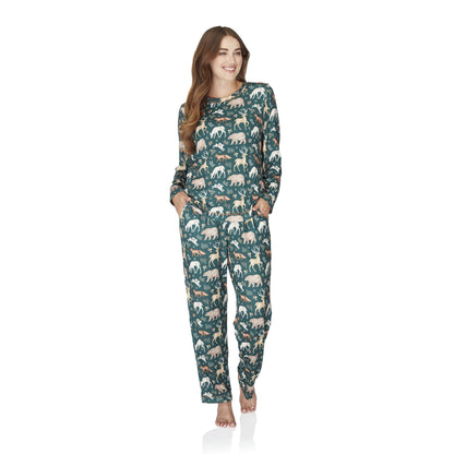 Wysteria Lane Womens Jersey Knit Long Sleeve Pyjamas - Green Wysteria Lane