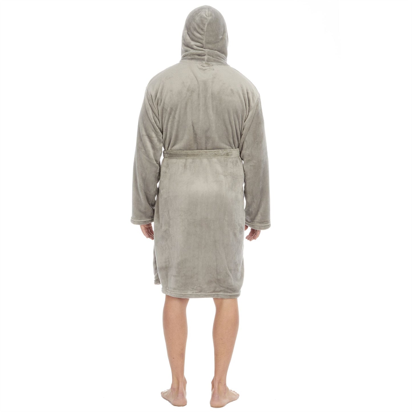 Pierre Roche Mens Flannel Fleece Hooded Robe - Grey (M-2XL)