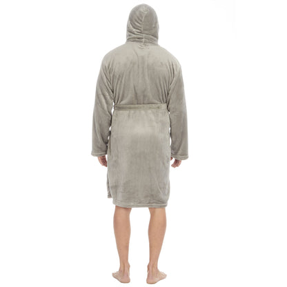 Pierre Roche Mens Flannel Fleece Hooded Robe - Grey (M-2XL)