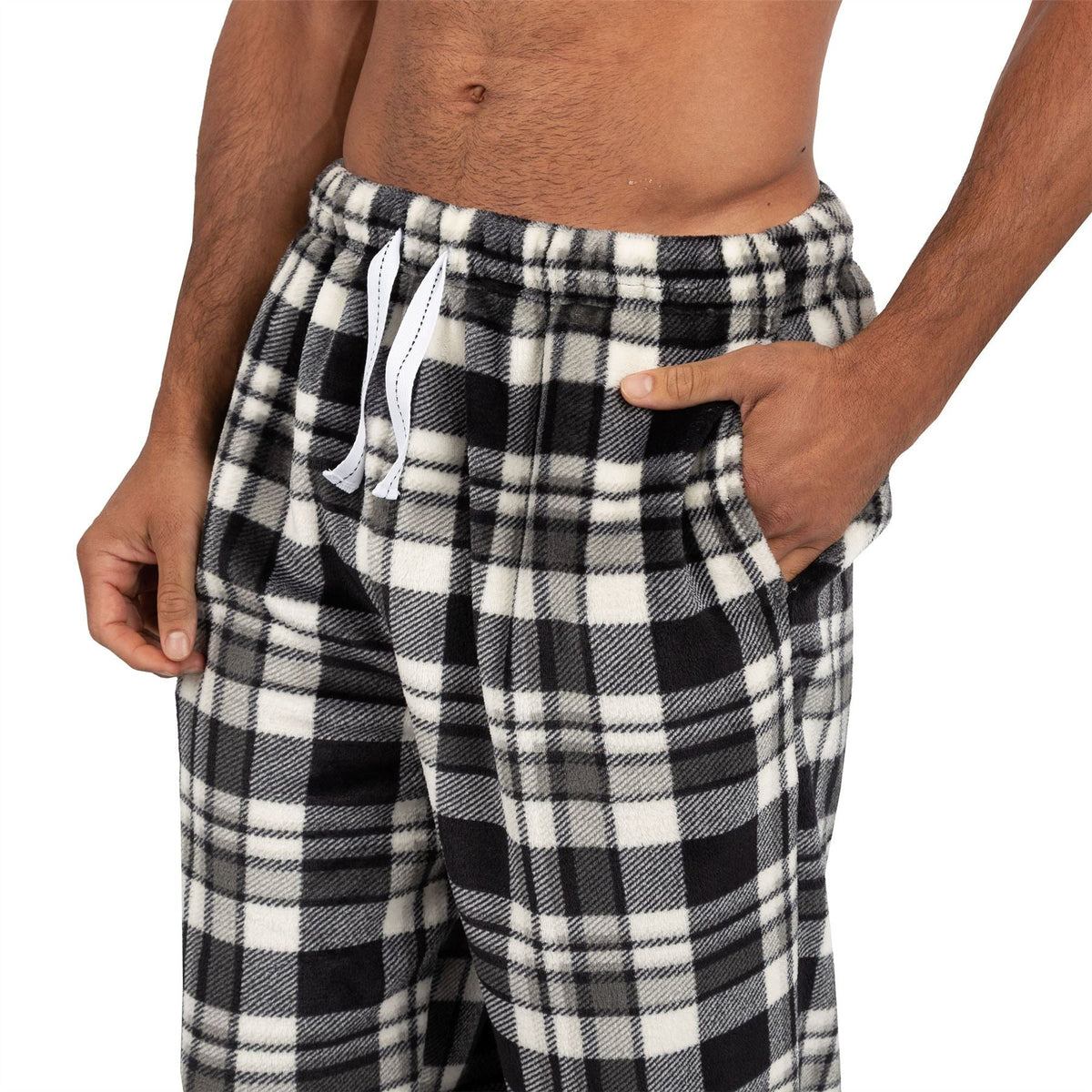 Cargo Bay Mens Crew Neck Fleece Pyjamas - Black Check Cargo Bay