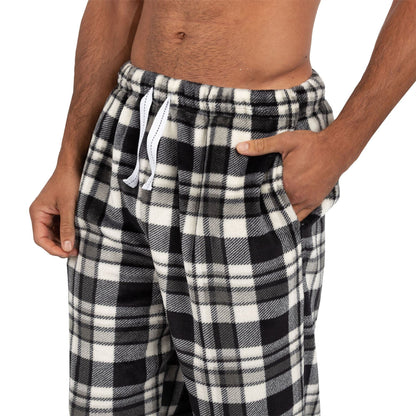 Cargo Bay Mens Crew Neck Fleece Pyjamas - Black Check Cargo Bay