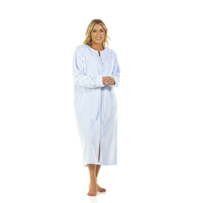 La Marquise Tulip Zip Through Fleece Robe - Blue