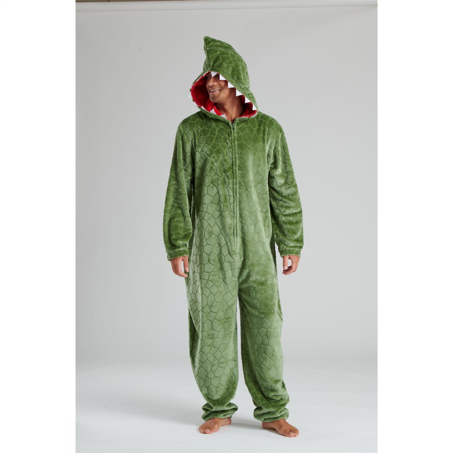 Loungeable Mens Dinosaur Fleece Onesie - Green
