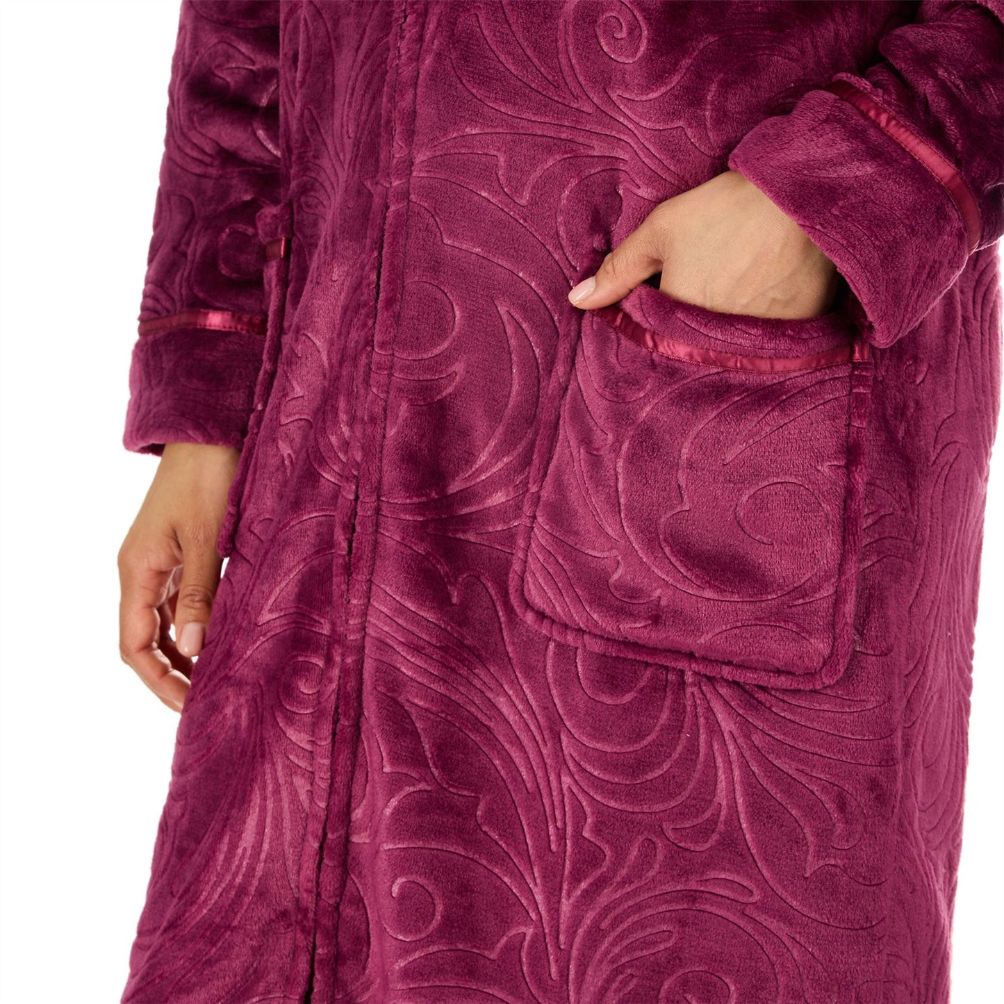 Countess Christie Womens Embossed Fleece Zip Robe - Burgundy