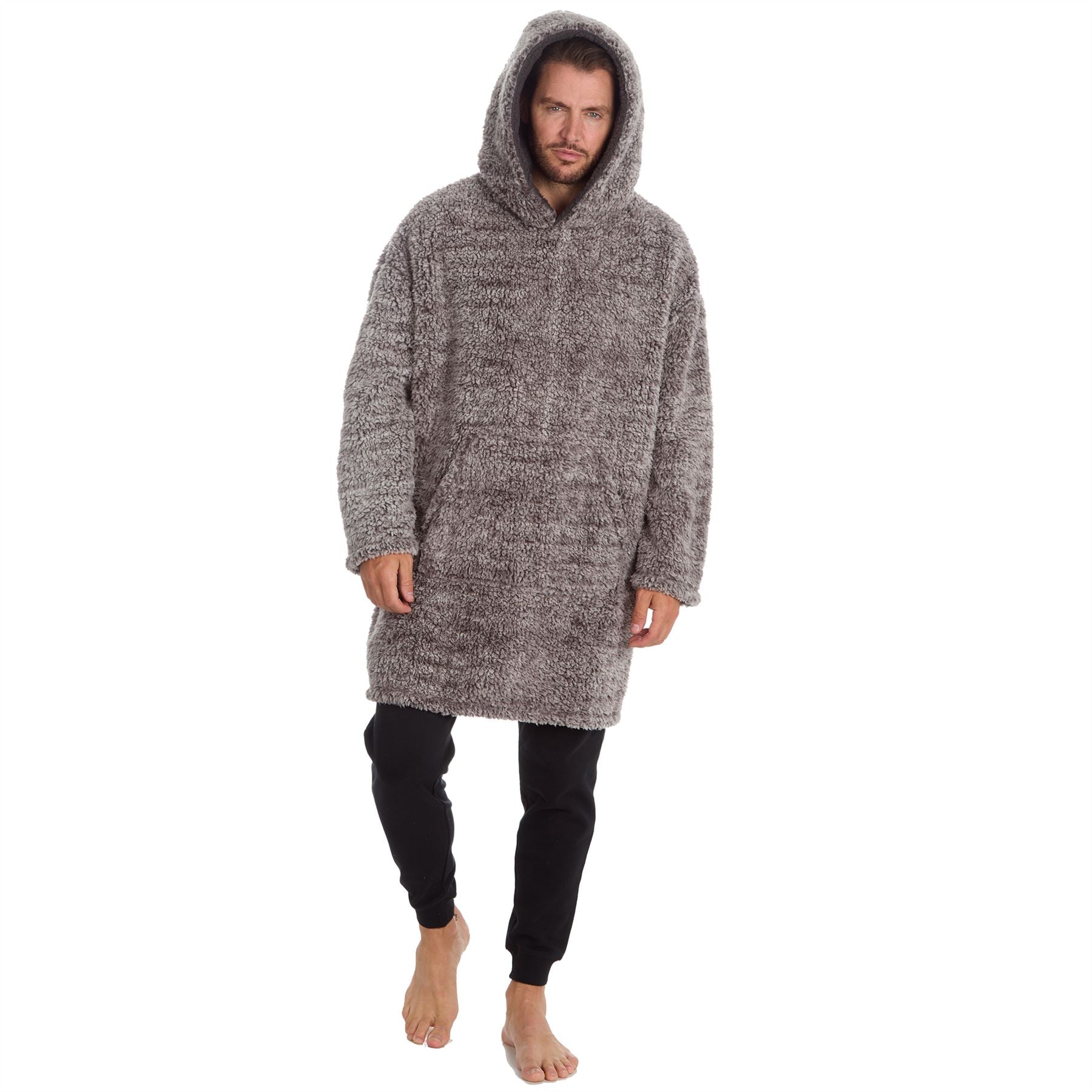 Huggable Hoodie Mens Frosted Sherpa Fleece Oversized Hoodie - Grey Huggable Hoodie
