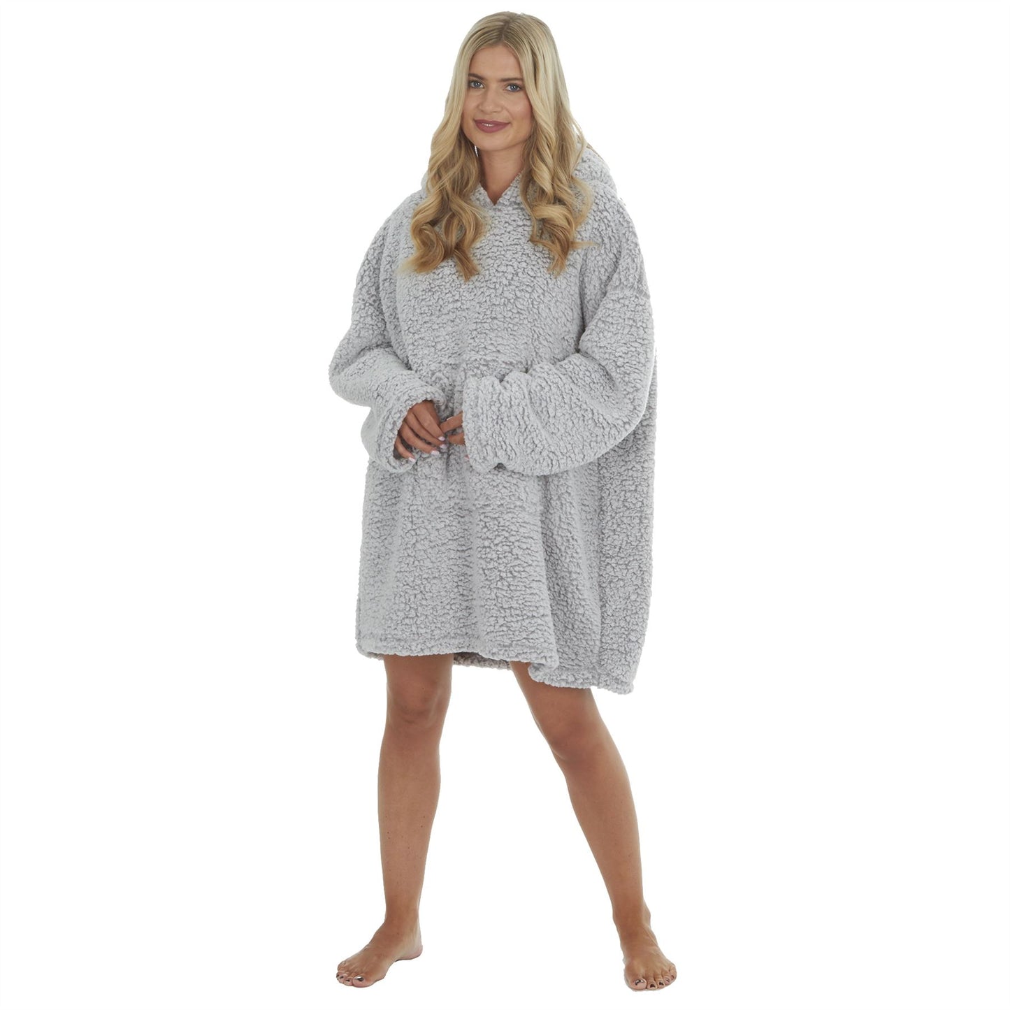 Forever Dreaming Womens Oversized Borg Fleece Hoodie - Grey